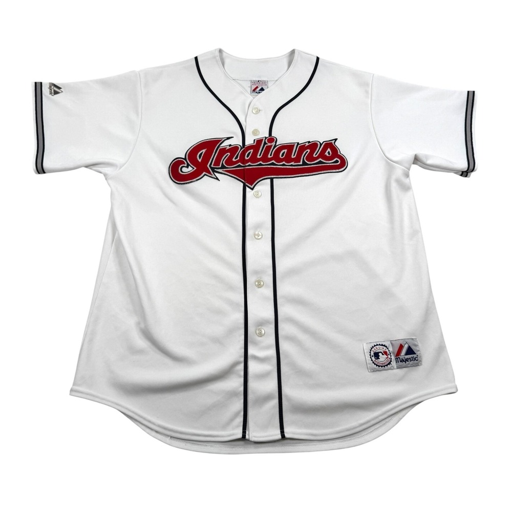 Vtg Cleveland Indians Jersey Mens 2XL White MLB Baseball Majestic Button Front